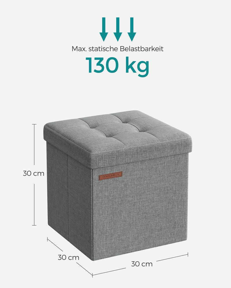 Songmics Σκαμπό με Αποθηκευτικό Χώρο - 30 x 30 cm - Light Grey - LSF028G02