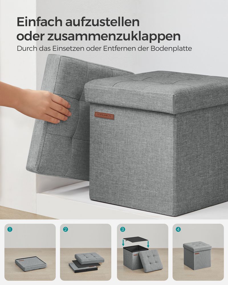 Songmics Σκαμπό με Αποθηκευτικό Χώρο - 30 x 30 cm - Light Grey - LSF028G02