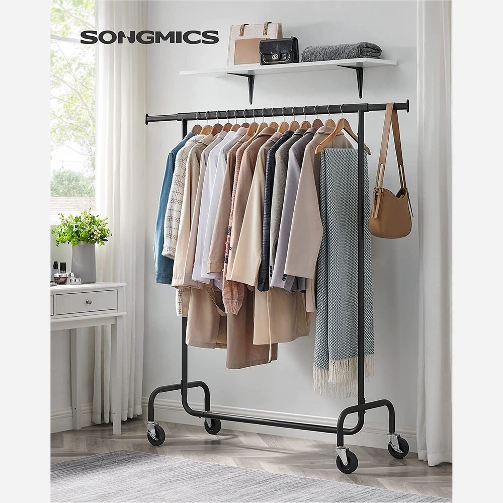 Songmics Τροχήλατη Επεκτεινόμενη Κρεμάστρα Δαπέδου - Ράγα Ρούχων - Matte Black - HSR011B01V2