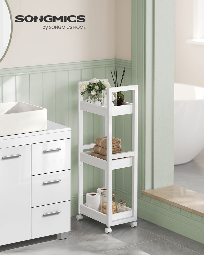 Songmics Τρόλεϊ / Ραφιέρα Μπάνιου 3 Επιπέδων - 20 x 30 x 80 cm - White - BCB083W01