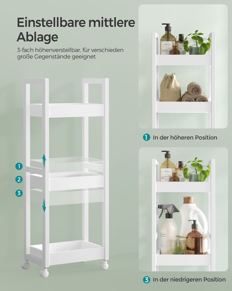 Songmics Τρόλεϊ / Ραφιέρα Μπάνιου 3 Επιπέδων - 20 x 30 x 80 cm - White - BCB083W01