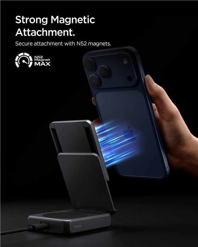 Spigen 2in1 Μαγνητικός Ασύρματος Φορτιστής MagSafe 25W Qi2.2 - ESSENTIAL EF302MOQ - Black