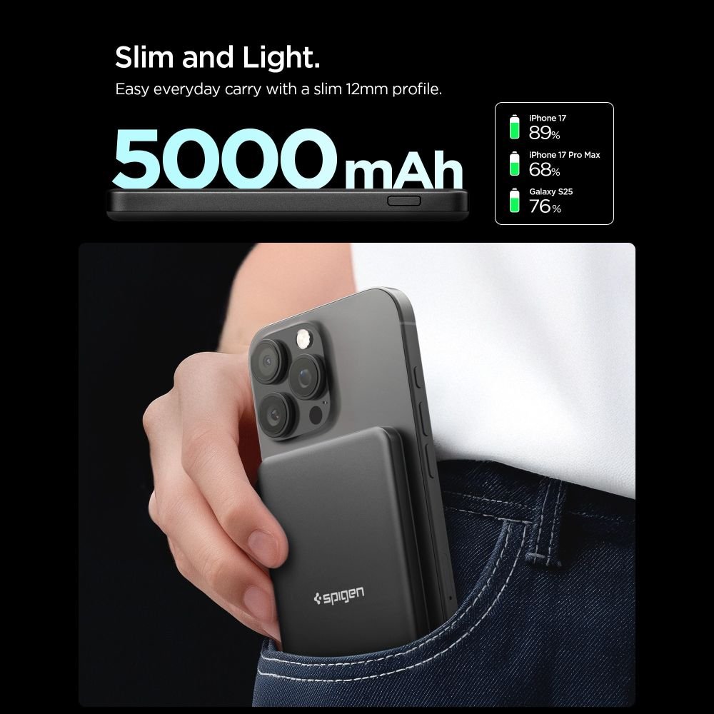 Spigen Ασύρματο MagSafe PowerBank 5000mAh 22.5W QI2 με Θύρα Type - C και Καλώδιο Type - C - Essential EA2205MQ - Black