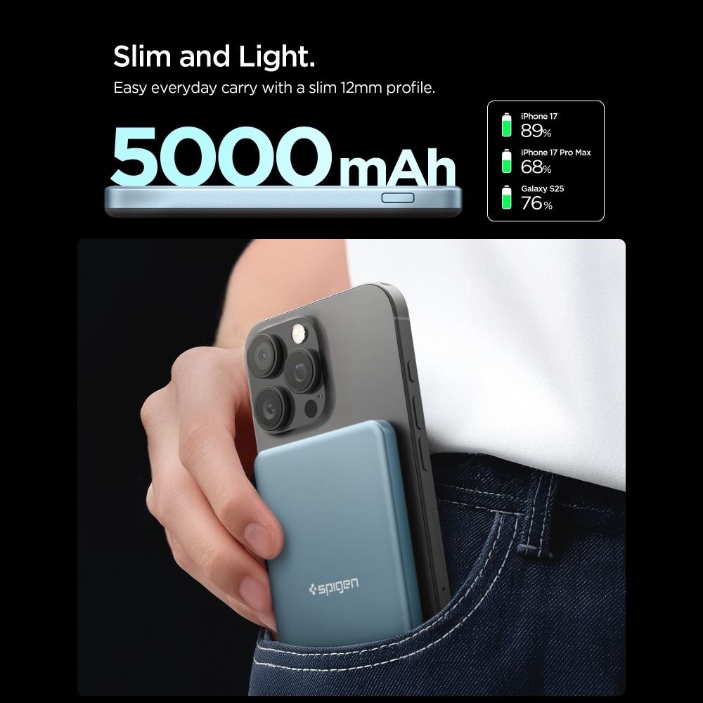 Spigen Ασύρματο MagSafe PowerBank 5000mAh 22.5W QI2 με Θύρα Type - C και Καλώδιο Type - C - Essential EA2205MQ - Teal Blue