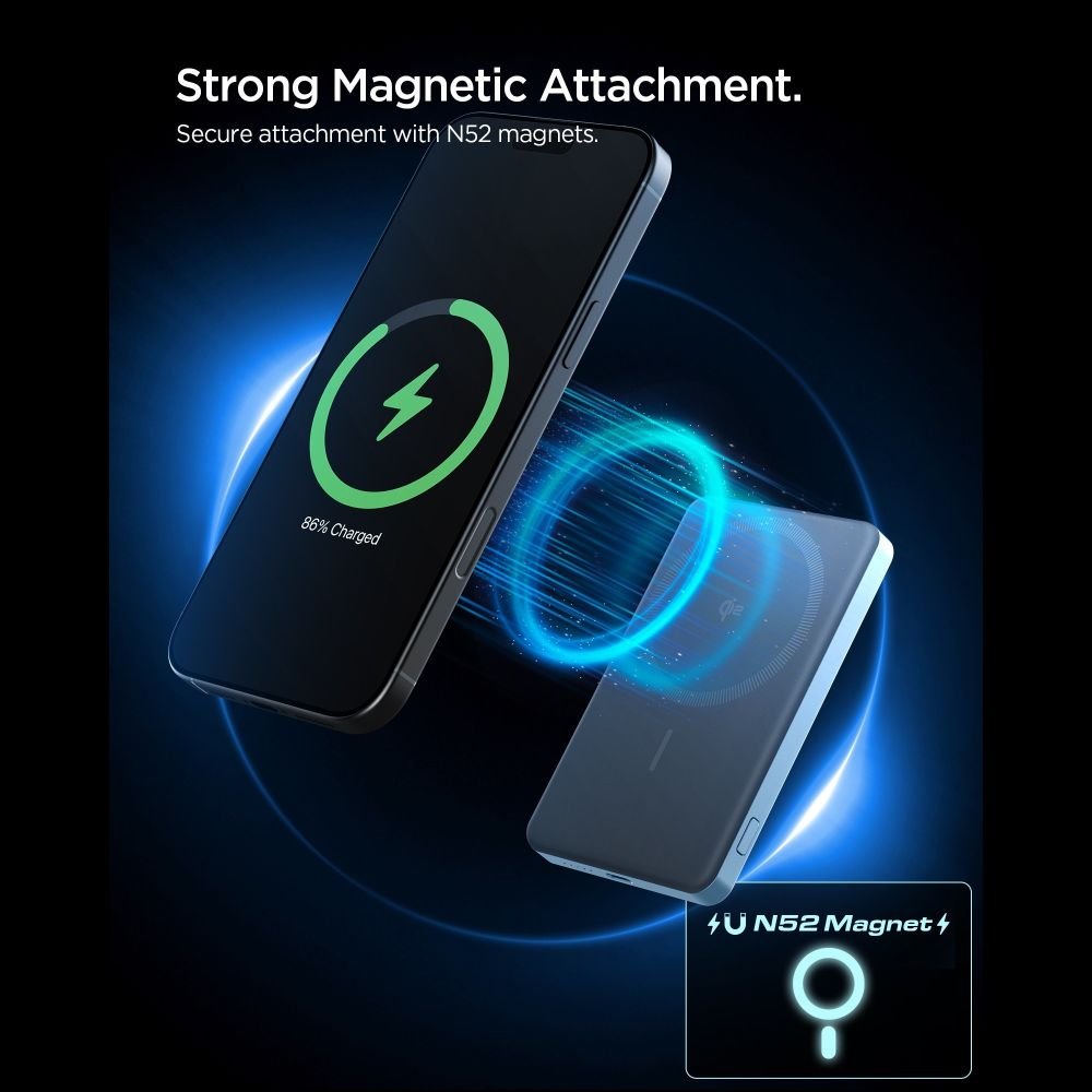 Spigen Ασύρματο MagSafe PowerBank 5000mAh 22.5W QI2 με Θύρα Type - C και Καλώδιο Type - C - Essential EA2205MQ - Teal Blue