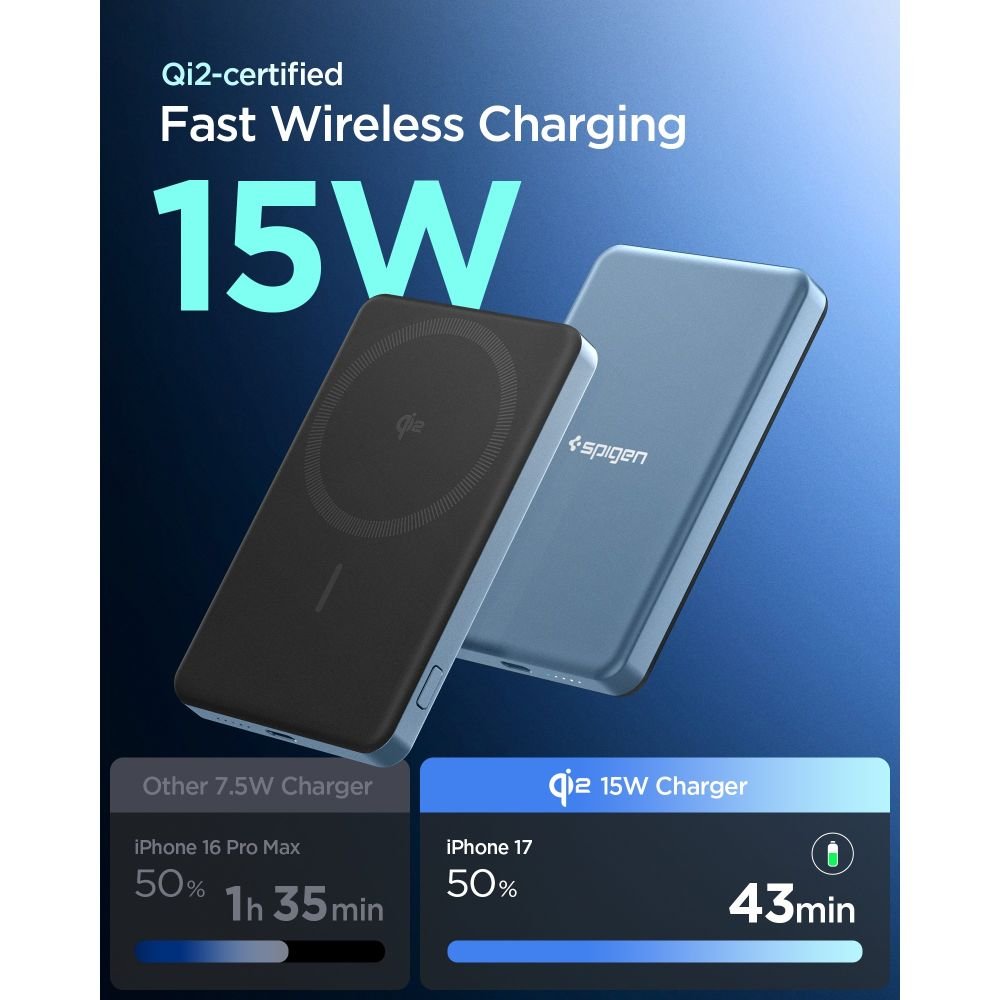 Spigen Ασύρματο MagSafe PowerBank 5000mAh 22.5W QI2 με Θύρα Type - C και Καλώδιο Type - C - Essential EA2205MQ - Teal Blue
