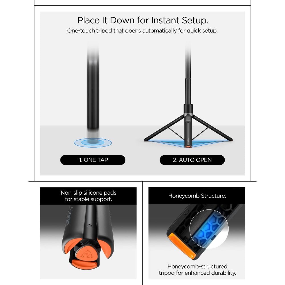Spigen Ασύρματο MagSafe Selfie Stick με Τρίποδο και Bluetooth Τηλεχειριστήριο - S582W - Black