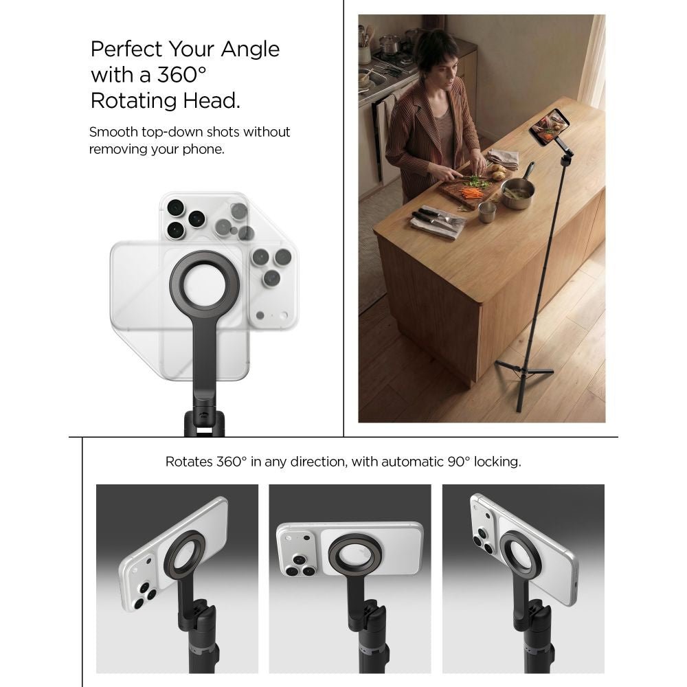 Spigen Ασύρματο MagSafe Selfie Stick με Τρίποδο και Bluetooth Τηλεχειριστήριο - S582W - Black