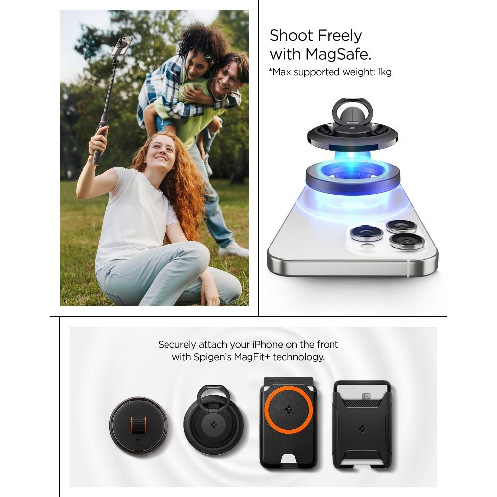 Spigen Ασύρματο MagSafe Selfie Stick με Τρίποδο και Bluetooth Τηλεχειριστήριο - S582W - Black