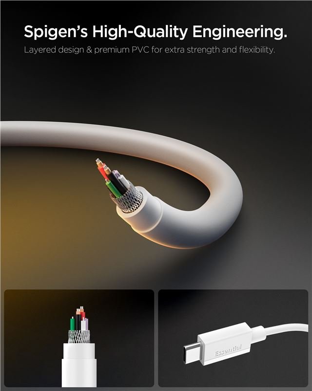 Spigen EB6010CC Essential - Καλώδιο Γρήγορης Φόρτισης 60W Type C to Type C - 100 cm - White