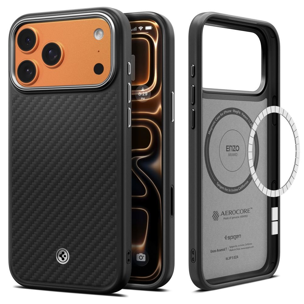 Spigen iPhone 17 Pro Max - Σκληρή Θήκη Aramid Fiber με MagSafe - Enzo Aramid T Mag - Black / Silver
