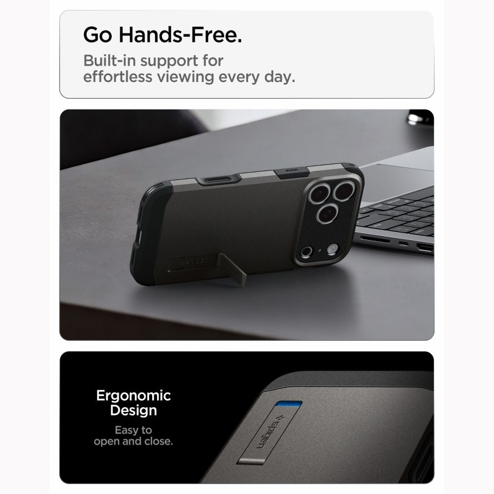 Spigen iPhone 18 Pro / iPhone 17 Pro - MagSafe Σκληρή Θήκη με Πλαίσιο Σιλικόνης και Σταντ - Tough Armor T Mag - Gunmetal