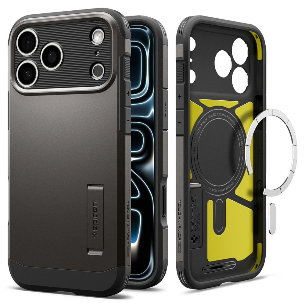 Spigen iPhone 18 Pro / iPhone 17 Pro - MagSafe Σκληρή Θήκη με Πλαίσιο Σιλικόνης και Σταντ - Tough Armor T Mag - Gunmetal