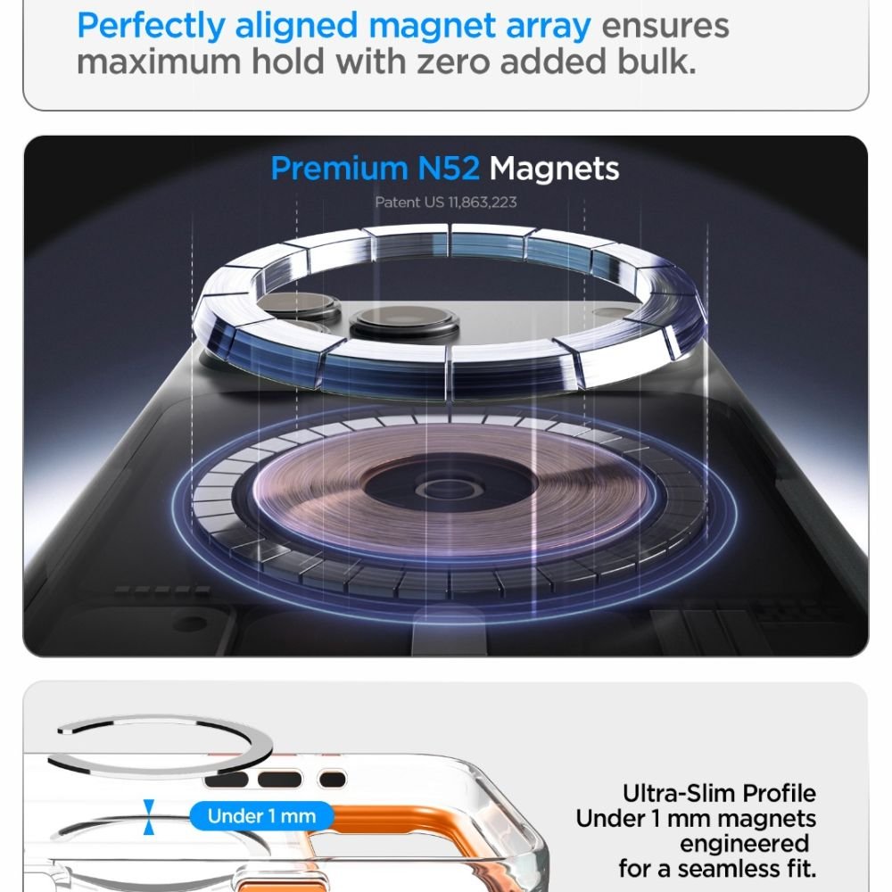 Spigen iPhone 18 Pro / iPhone 17 Pro - Σκληρή Θήκη MagSafe με Πλαίσιο Σιλικόνης Και Stand - Ultra Hybrid Optik S - Clear / Orange