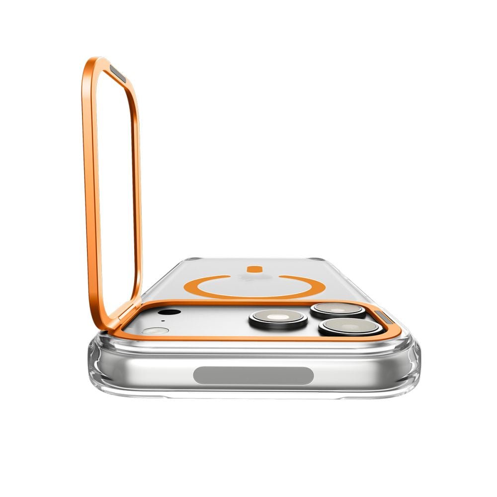 Spigen iPhone 18 Pro / iPhone 17 Pro - Σκληρή Θήκη MagSafe με Πλαίσιο Σιλικόνης Και Stand - Ultra Hybrid Optik S - Clear / Orange