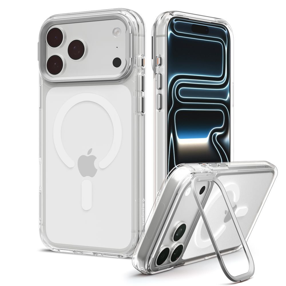 Spigen iPhone 18 Pro Max / iPhone 17 Pro Max - Σκληρή Θήκη MagSafe με Πλαίσιο Σιλικόνης Και Stand - Ultra Hybrid Optik S - Clear / Silver