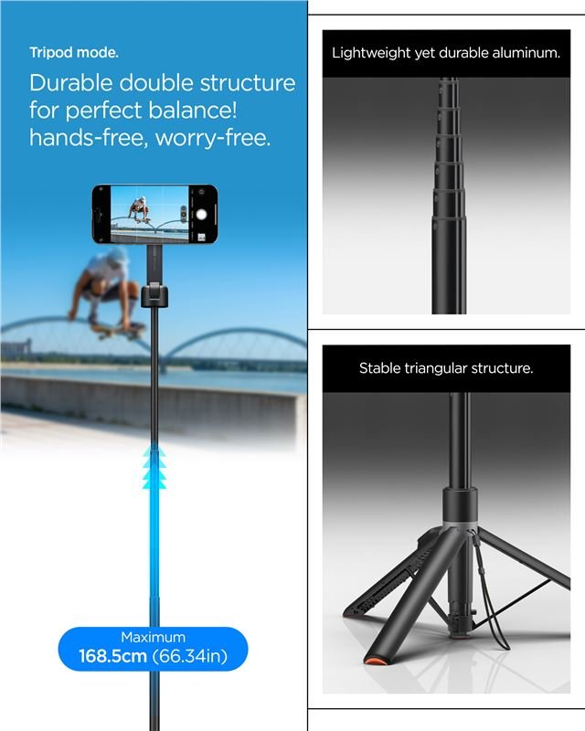 Spigen Ασύρματο MagSafe Selfie Stick με Τρίποδο και Bluetooth Τηλεχειριστήριο - S581W - Black