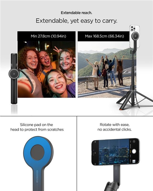 Spigen Ασύρματο MagSafe Selfie Stick με Τρίποδο και Bluetooth Τηλεχειριστήριο - S581W - Black