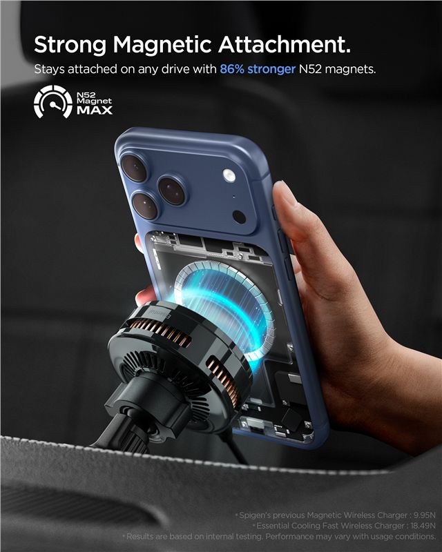 Spigen Μαγνητική Βάση Αυτοκινήτου Αεραγωγού με Ασύρματη Φόρτιση MagSafe 25W Qi2.2 - Essential EV25MFAQ - Black