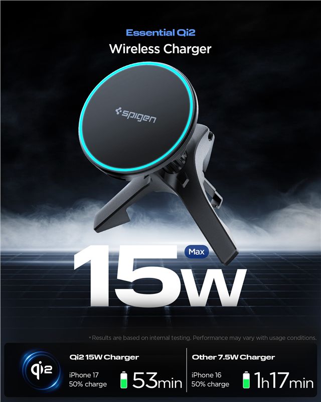 Spigen Μαγνητική Βάση Αυτοκινήτου Αεραγωγού με Ασύρματη Φόρτιση MagSafe Qi2 15W - Essential EV15MAQ - Black