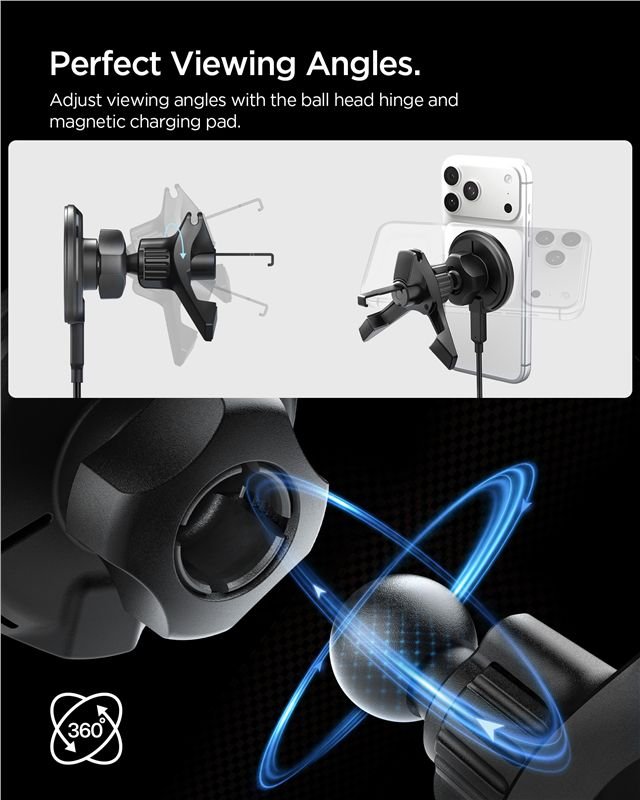 Spigen Μαγνητική Βάση Αυτοκινήτου Αεραγωγού με Ασύρματη Φόρτιση MagSafe Qi2 15W - Essential EV15MAQ - Black