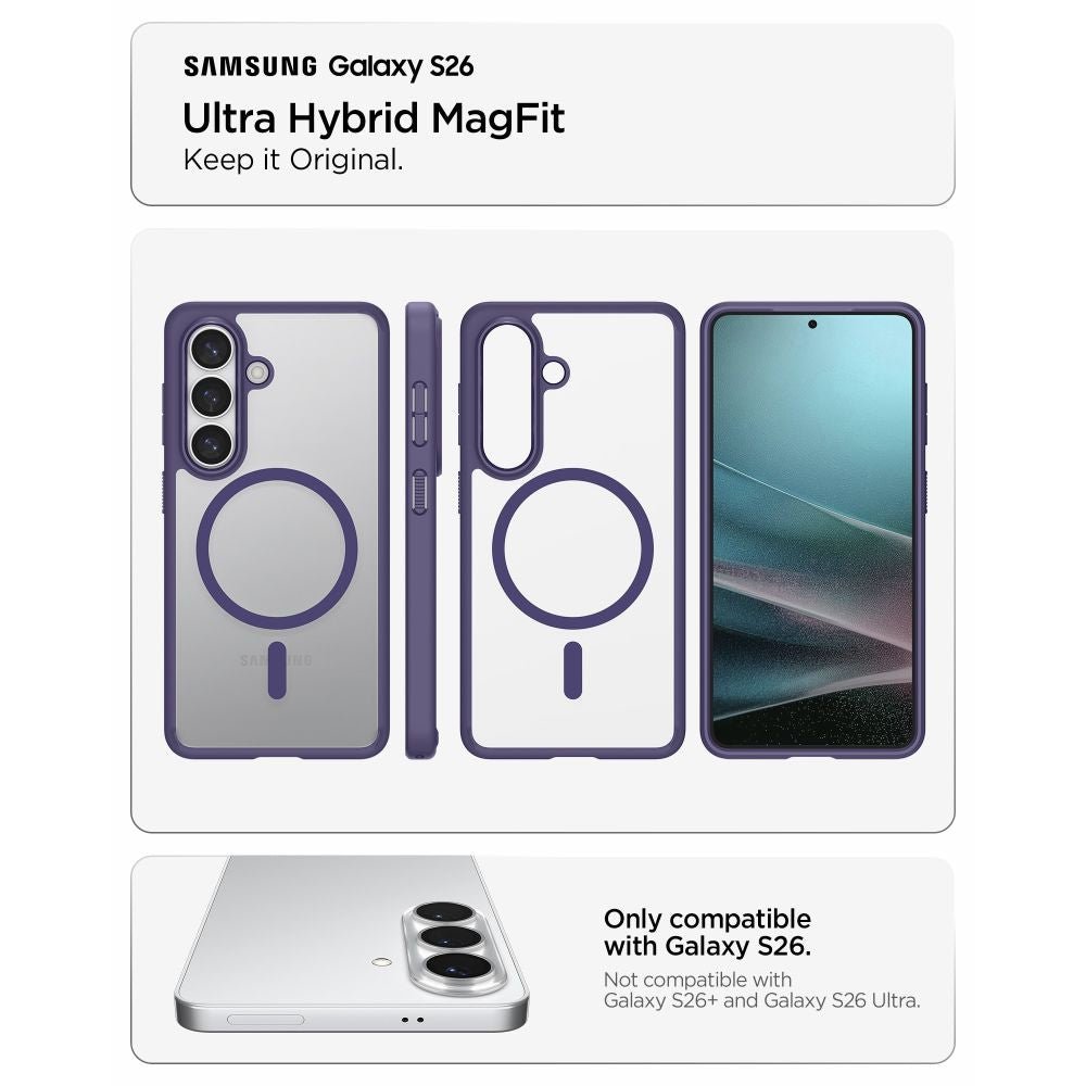 Spigen Samsung Galaxy S26 - Σκληρή Θήκη με Πλαίσιο Σιλικόνης Και MagSafe - Ultra Hybrid Mag - Clear / Deep Purple