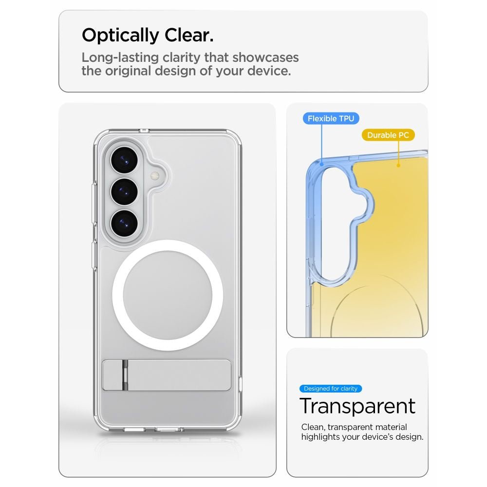 Spigen Samsung Galaxy S26 - Σκληρή Θήκη με Πλαίσιο Σιλικόνης και Stand - Ultra Hybrid S MagSafe - Clear / White