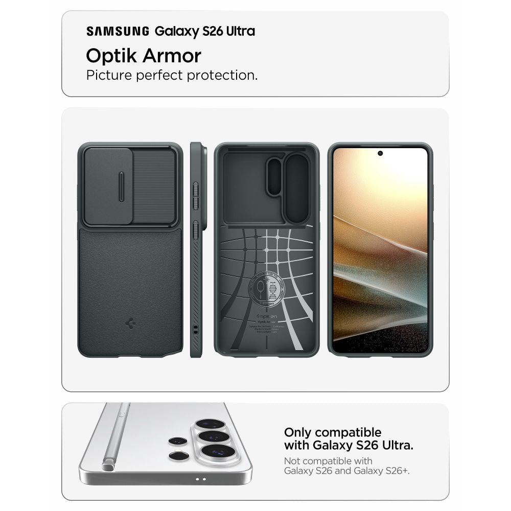 Spigen Samsung Galaxy S26 Ultra - Θήκη Σιλικόνης με Κάλυμμα για την Κάμερα - Optik Armor - Abyss Green