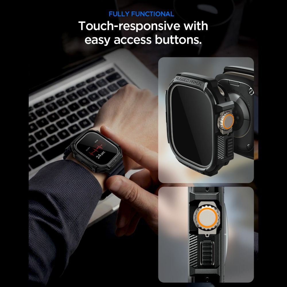 Spigen Θήκη Apple Watch Ultra (1/2/3) - 49mm και Αντιχαρακτικό Γυαλί Οθόνης - Rugged Armor - Matte Black