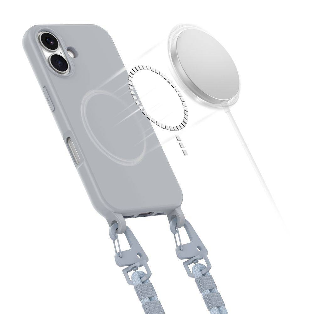 Tech-Protect iPhone 16 MagNecklace - MagSafe Θήκη Σιλικόνης TPU με Pυθμιζόμενο Αποσπώμενο Κορδόνι - Crayon Grey