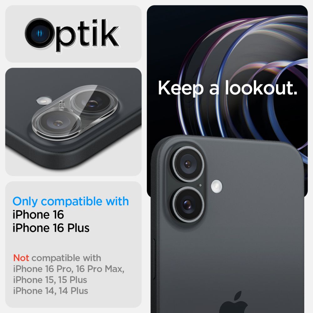 Spigen iPhone 16 / 16 Plus Optik Glas.TR Αντιχαρακτικό Γυαλί για την Κάμερα - 2 Τεμάχια - Διάφανο