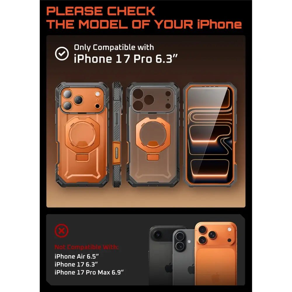 Supcase iPhone 17 Pro Max - UB Grip Pro Mag - Σκληρή Θήκη με Προστασία Οθόνης και MagSafe / Stand - Clear / Coral