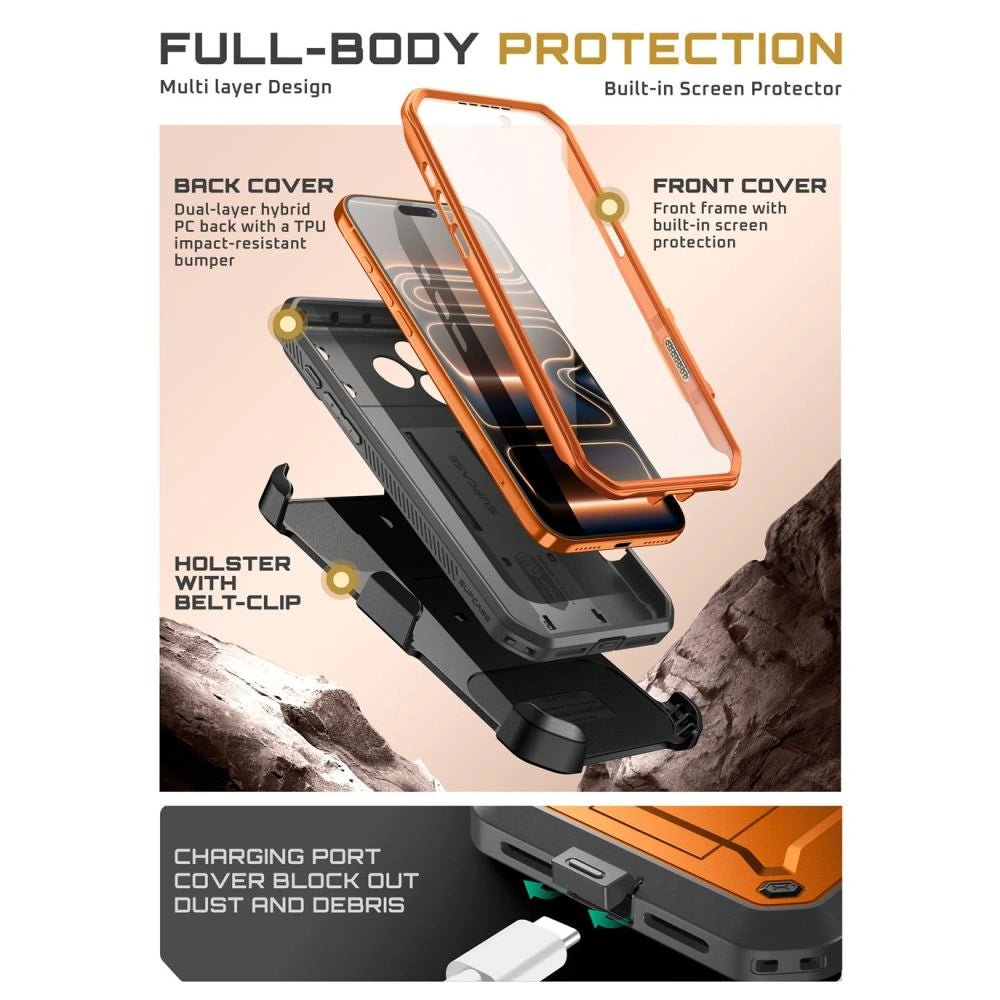 Supcase iPhone 17 Pro - Unicorn Beetle Pro - Σκληρή Θήκη με Προστασία Οθόνης και Stand - Coral