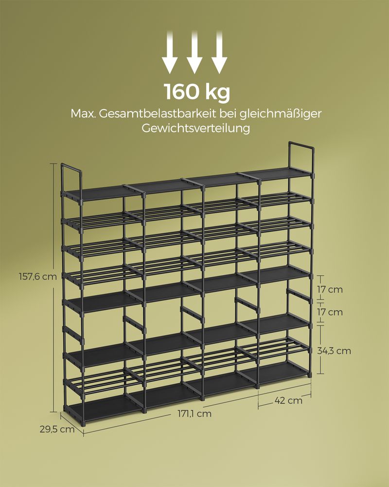 Songmics Μεταλλική Παπουτσοθήκη με 8 Ράφια - 29.5 x 171.1 x 157.6 cm - Ink Black - LSA419B01