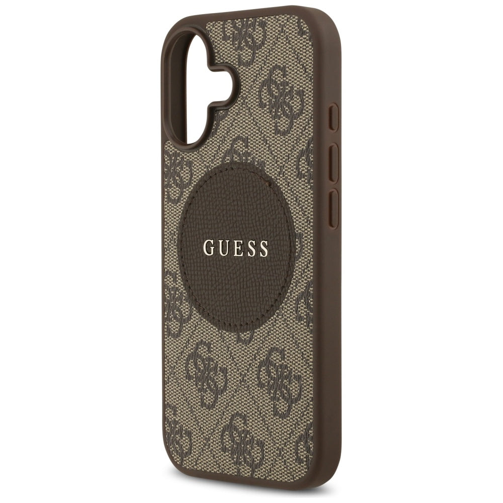 Guess iPhone 17 - 4G Circle Classic Logo MagSafe - Θήκη με Επένδυση Συνθετικού Δέρματος - Brown - GUHMP17SP4PGRSGW