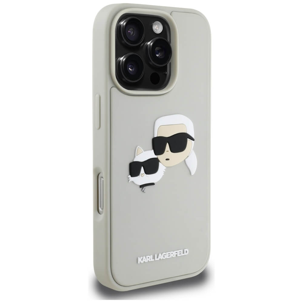 Karl Lagerfeld iPhone 16 Pro Max - HC 3D Rubber Double Heads - Σκληρή Θήκη με Πλαίσιο Σιλικόνης - Beige - KLHCP16XRBCKCHLE