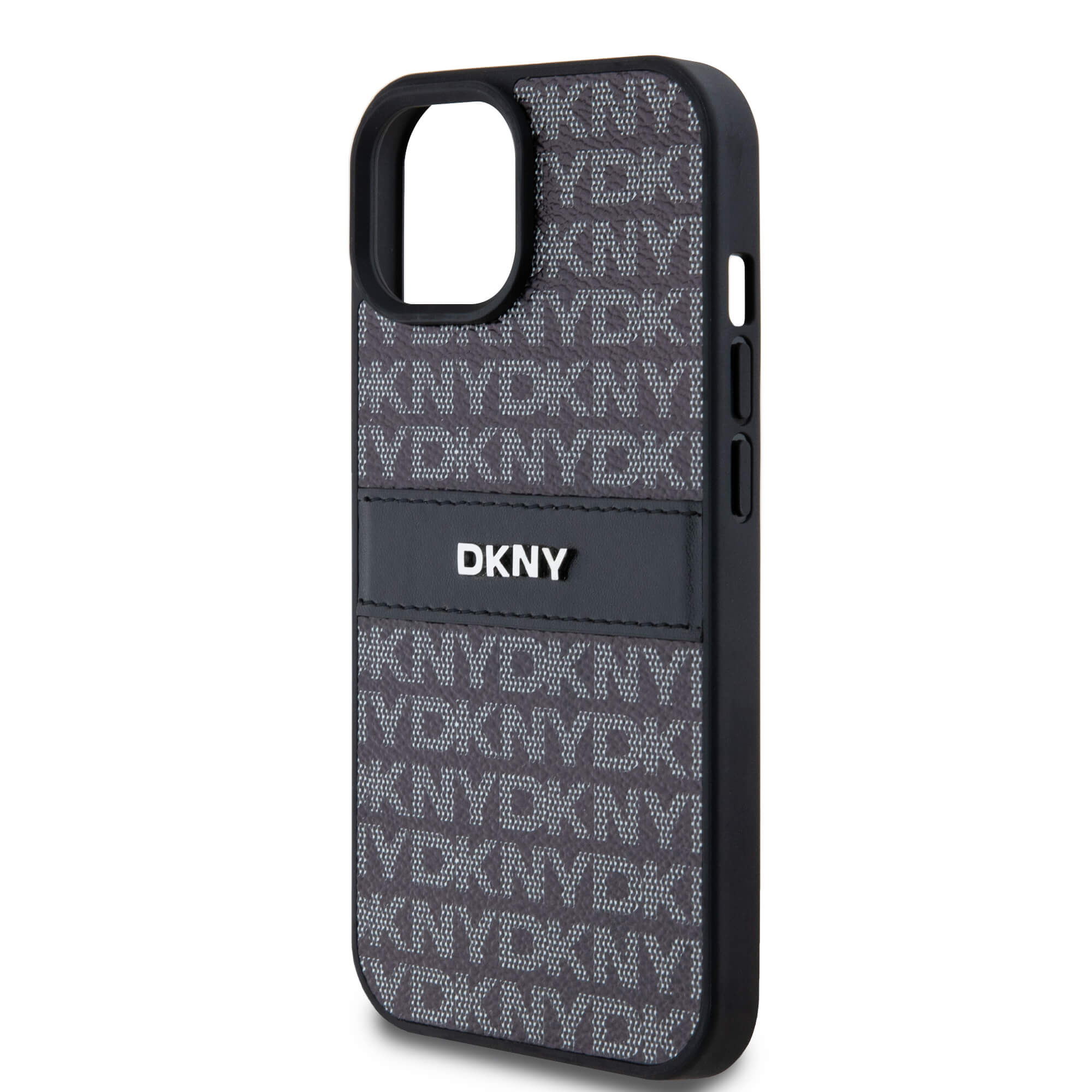 DKNY iPhone 15 / 14 / 13 - Leather Mono Stripe and Metal Logo Σκληρή Θήκη με Επένδυση Συνθετικού Δέρματος - Black