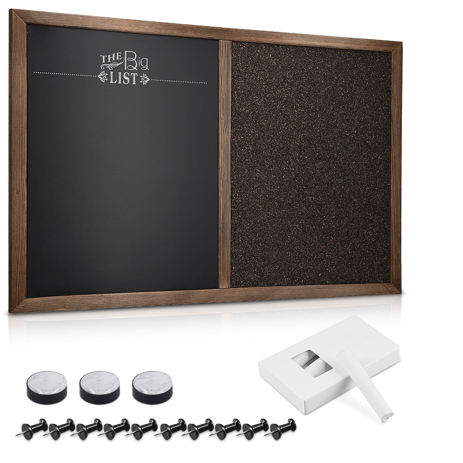 Navaris Διπλός Πίνακας Ανακοινώσεων με Μαγνητικό Μαυροπίνακα και Πίνακα από Φελλό - Dark Brown - Black - 50000.01