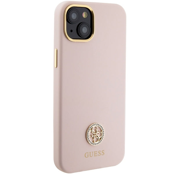 Guess iPhone 15 Plus Silicone Logo Strass 4G Σκληρή Θήκη με Πλαίσιο Σιλικόνης - Pink - GUHCP15M4DGPP