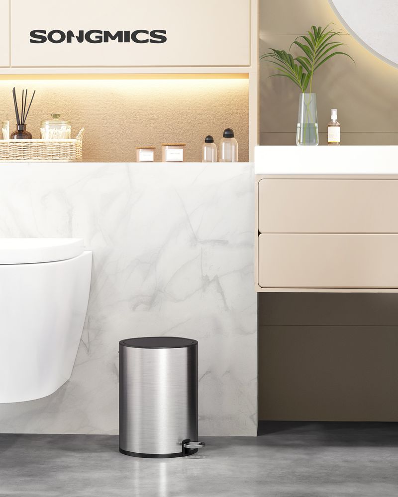 Songmics Κάδος Απορριμμάτων για το Μπάνιο - 3L - Silver / Black - LTB011E01