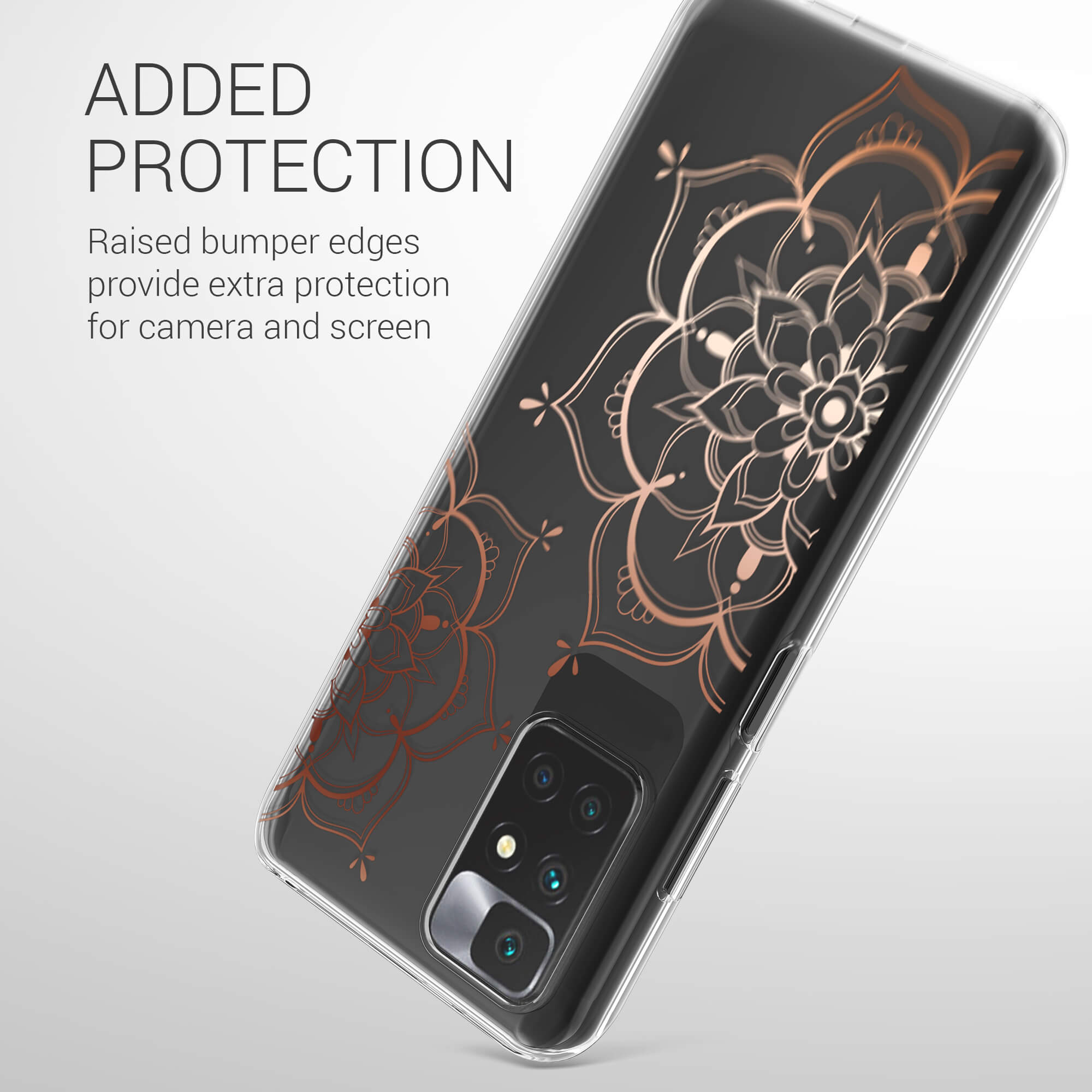 KW Xiaomi Redmi 10 Θήκη Σιλικόνης TPU Design Flower Twins - Rose Gold / Διάφανη - 57087.02
