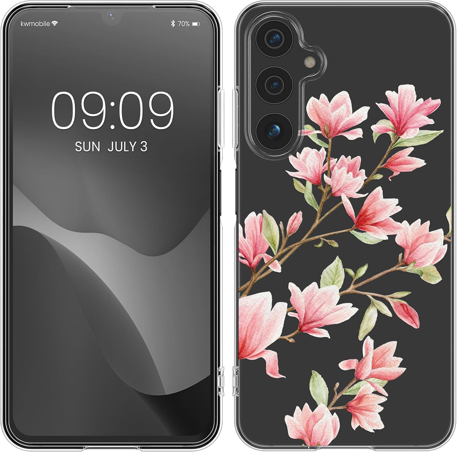 KW Samsung Galaxy A25 5G Λεπτή Θήκη Σιλικόνης TPU - Design Magnolias - Pink / White / Διάφανη