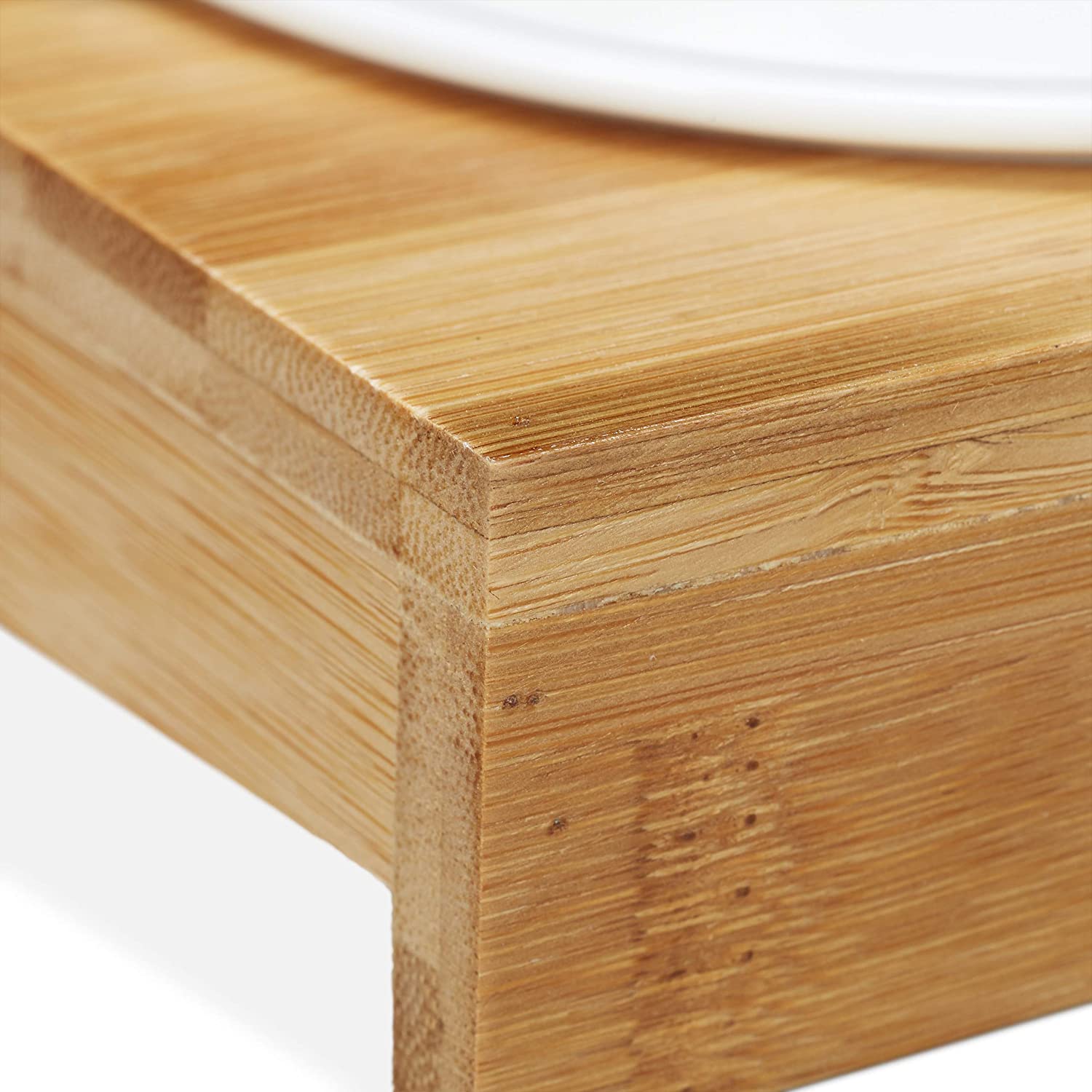 Relaxdays Ξύλινη Βάση από Μπαμπού με 2 Κεραμικά Μπολ για Κατοικίδια - 200 ml - Natural / White - 4052025325770