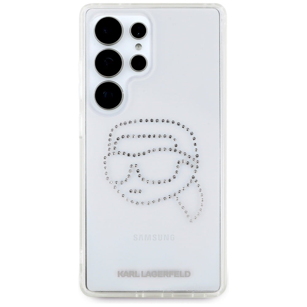 Karl Lagerfeld Samsung Galaxy S25 Ultra - Rhinestones Karl Head Logo - Σκληρή Θήκη με Πλαίσιο Σιλικόνης - Clear - KLHCS25LHKHDCELT