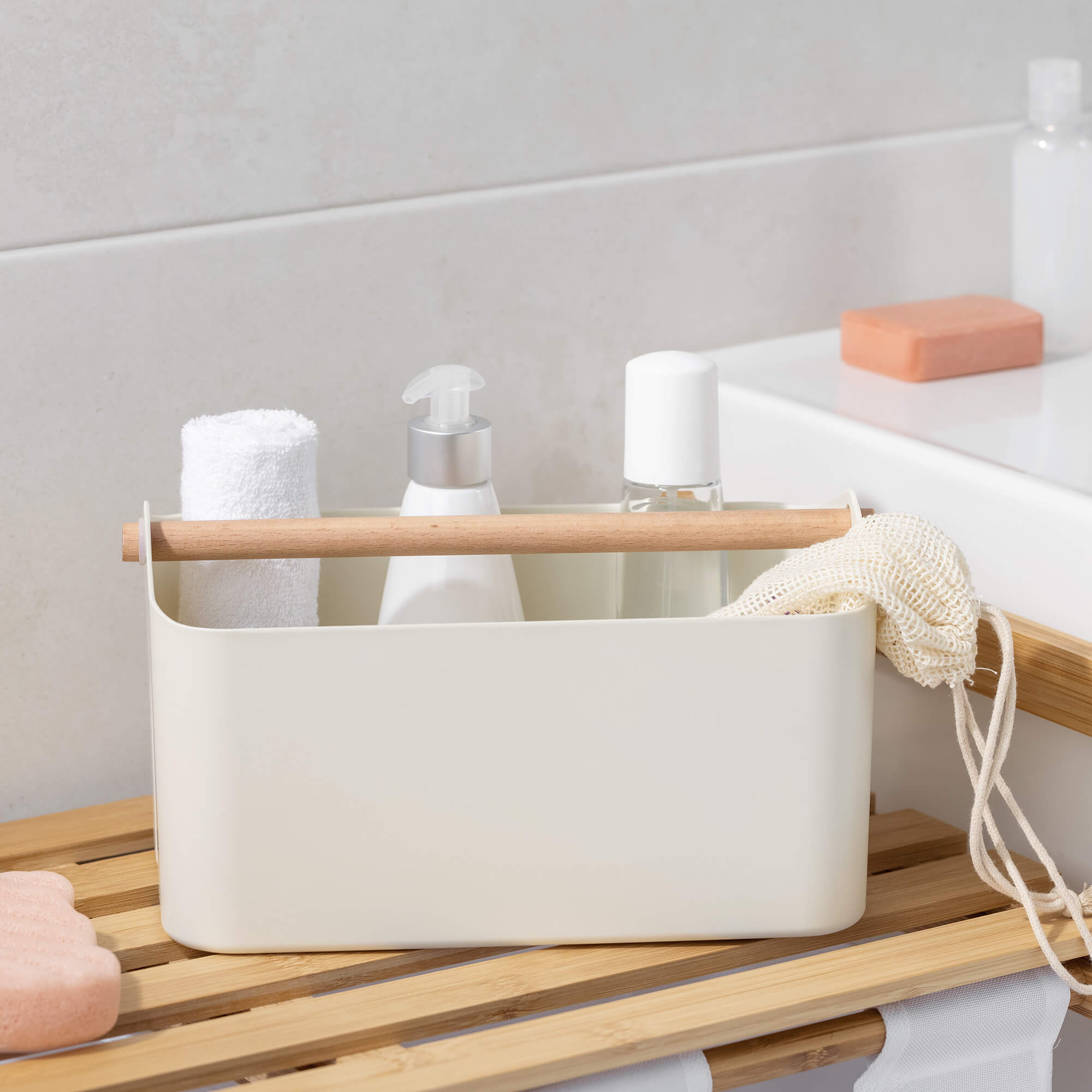 Navaris Φορητό Κουτί Αποθήκευσης με Ξύλινη Λαβή - Cream - 55650.16