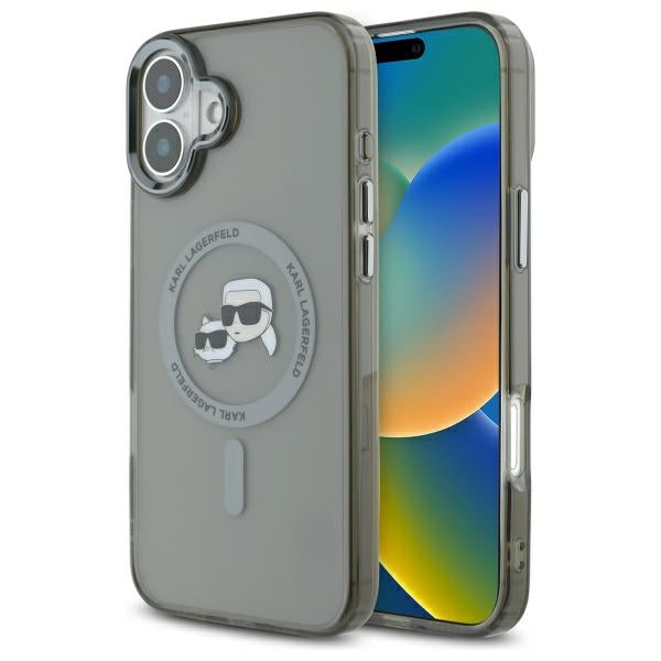 Karl Lagerfeld iPhone 16 - IML Metal Karl and Choupette Head - Σκληρή Θήκη με Πλαίσιο Σιλικόνης και MagSafe - Black - KLHMP16SHLSKCK