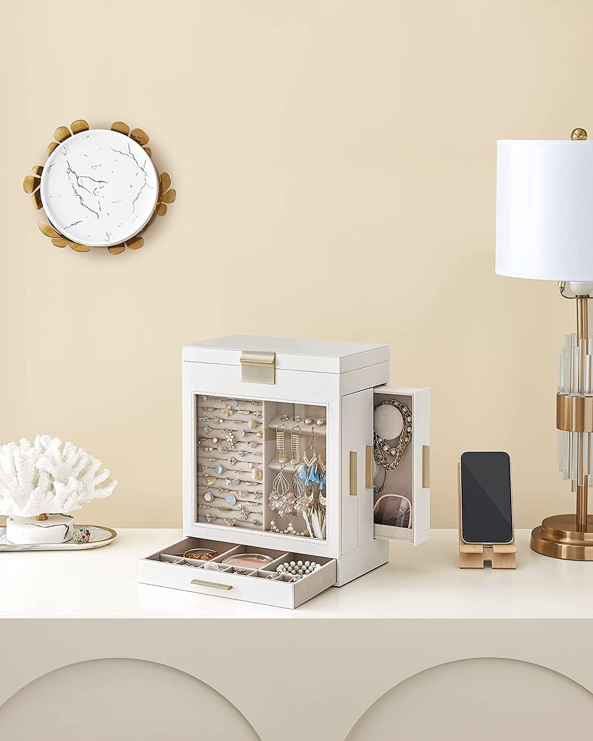 Songmics Φορητό Κουτί Αποθήκευσης Κοσμημάτων με Καθρέπτη - Cloud White - JBC162W01