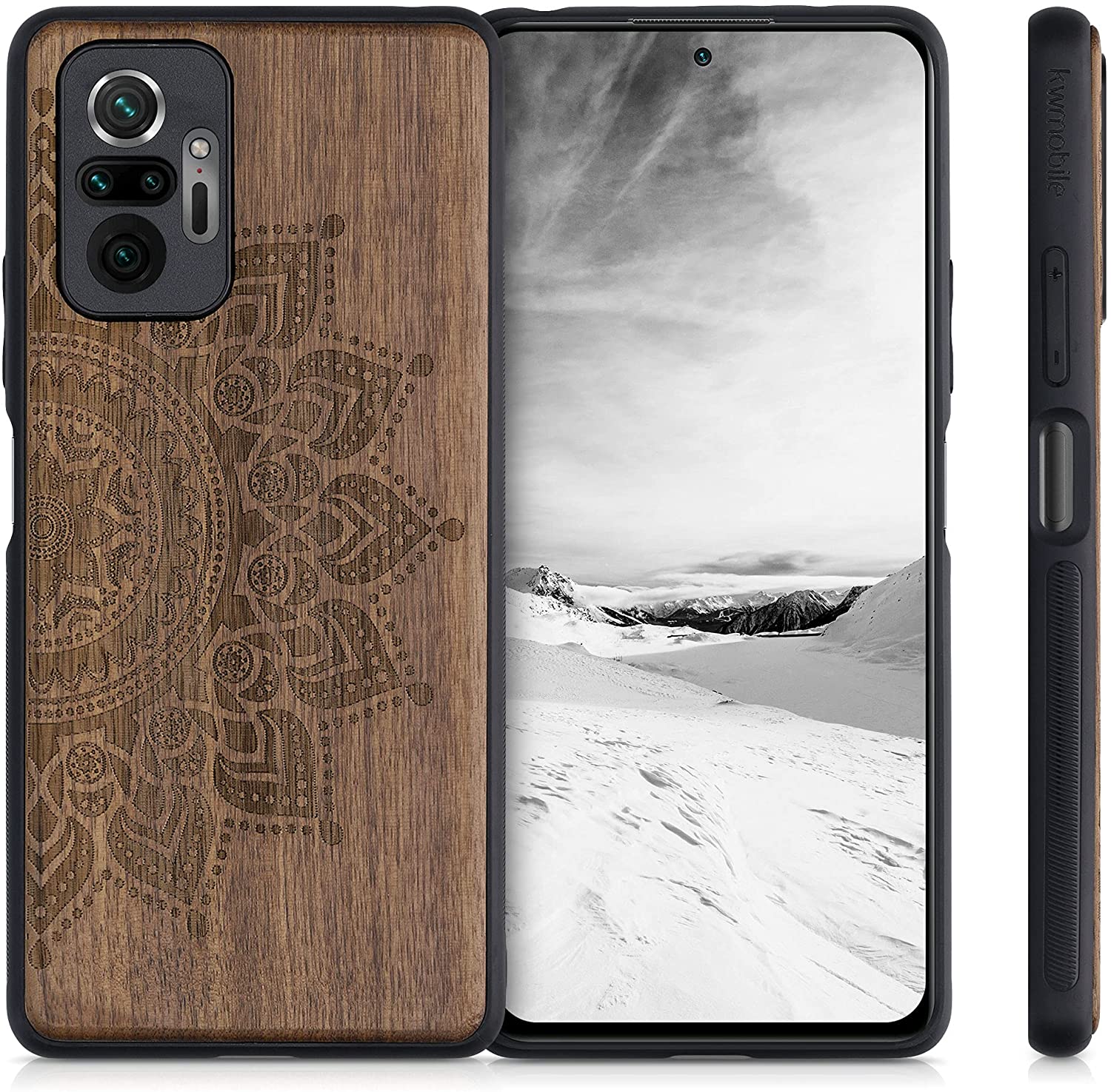 KW Xiaomi Redmi Note 10 Pro Θήκη από Φυσικό Ξύλο - Design Rising Sun - Dark Brown - 55940.01