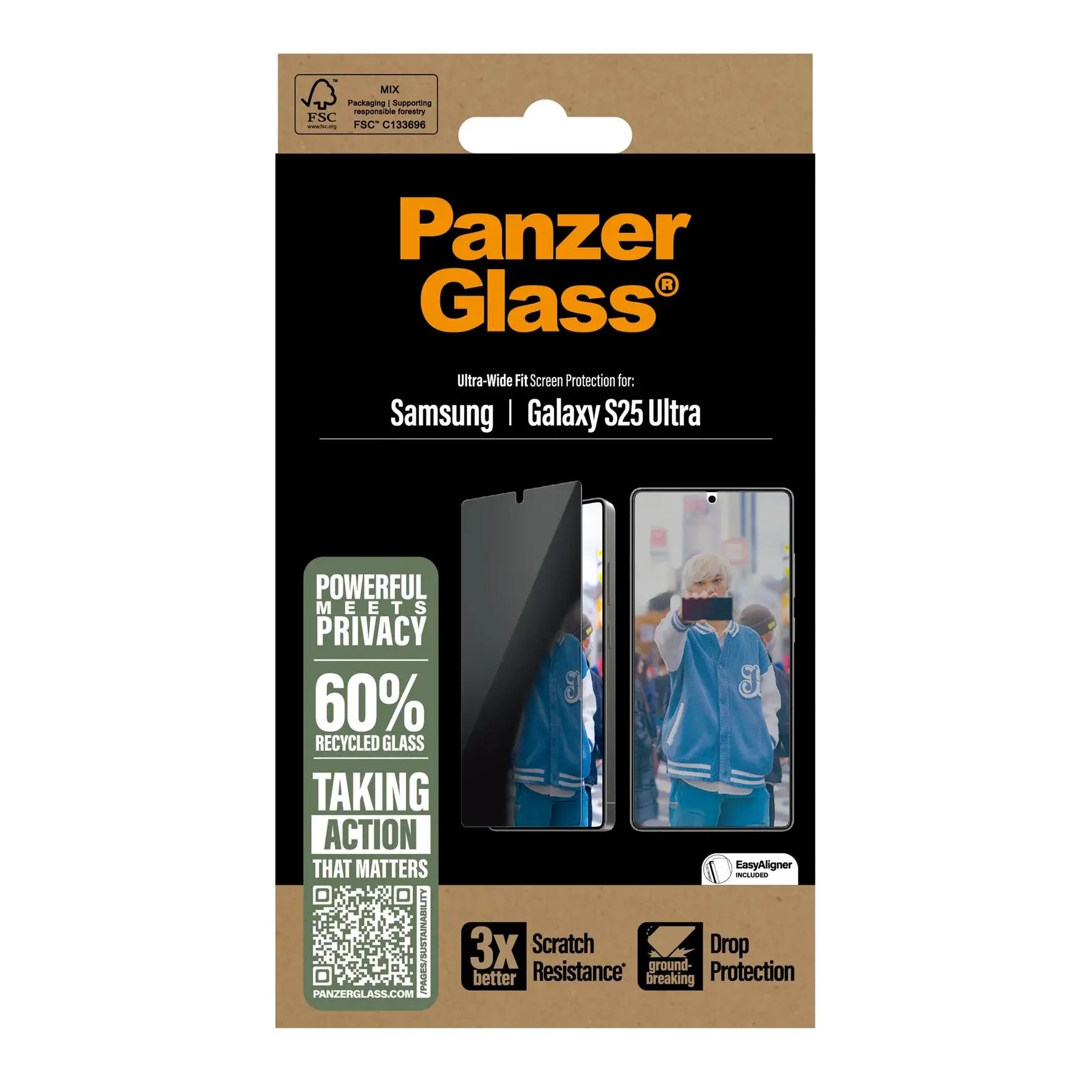 PanzerGlass Samsung Galaxy S25 Ultra Privacy Ultra-Wide Fit Full Screen Αντιχαρακτικό Γυαλί Οθόνης - Black