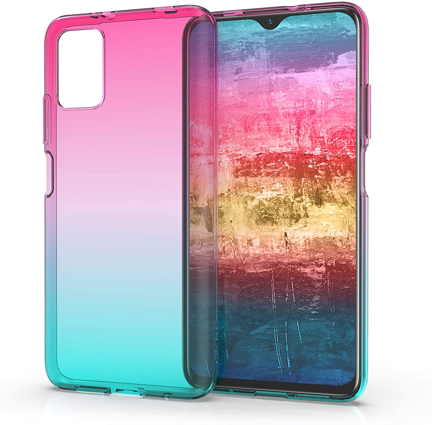 KW Xiaomi Poco M3 Θήκη Σιλικόνης TPU Design Two Colors - Pink / Blue / Διάφανη - 53975.01